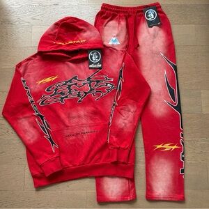 Red graffiti hoodie and pants by Hellstar